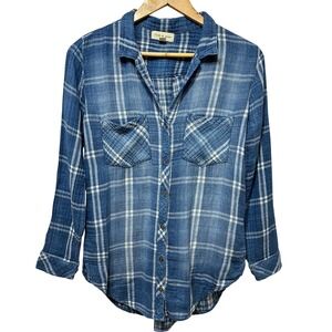 Cloth & Stone Plaid Gauze Button Down Shirt Womens Medium Long Sleeve Relaxed